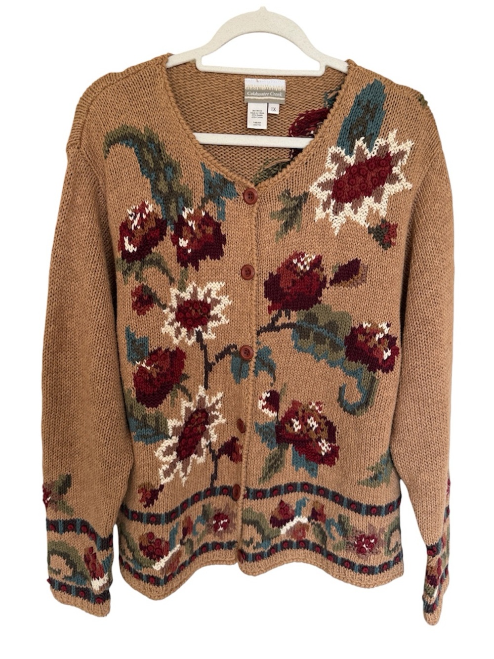 Vintage Coldwater Creek Cotton Floral Knit Cardigan Sweater 1X